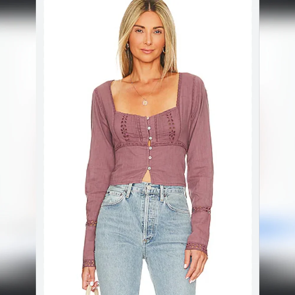 NWT Free People Joi Eyelet Crop Blouse in Roan Rouge Size Small $88